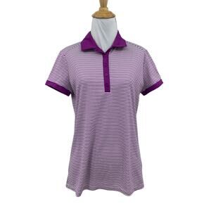 Nike Golf Shirt Womens M Medium Purple White Dri Fit Striped Short Sleeve Polo